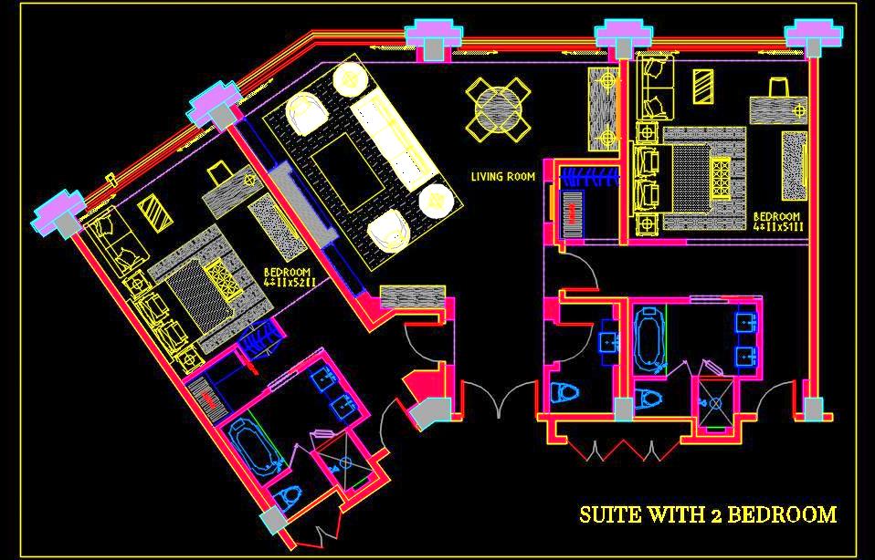 Hotel Suite Room CAD Drawing - Furniture Layout